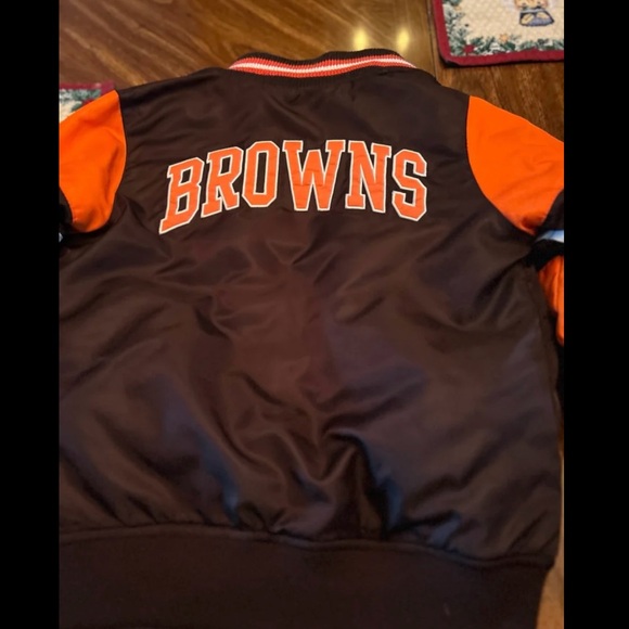 BOYS  Brown and Orange  CLEVELAND BROWNS  Jacket Embroidered letters and helmet - Picture 8 of 11